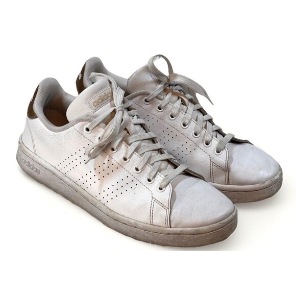 Adidas Advantage Women's Size 9 White on White Gold Heel Tab Leather Sneakers - Picture 2 of 11